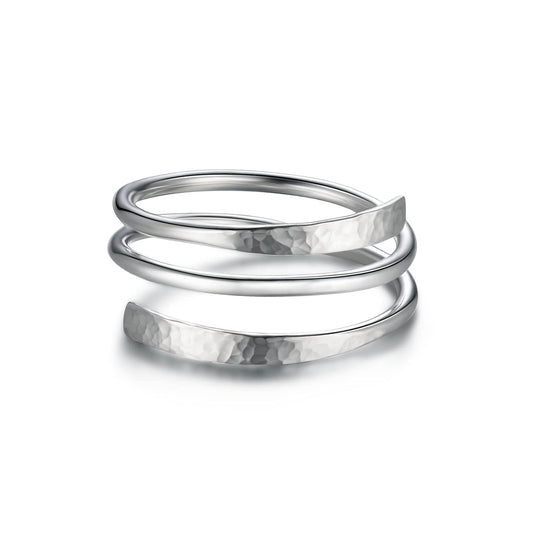Sterling Silver Hammered Wire Wrap Ring for Women, Adjustable