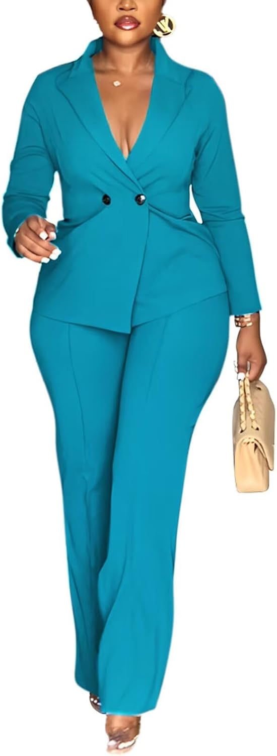 Kafiloe Women Double Breasted Blazer Pants Suit for Work