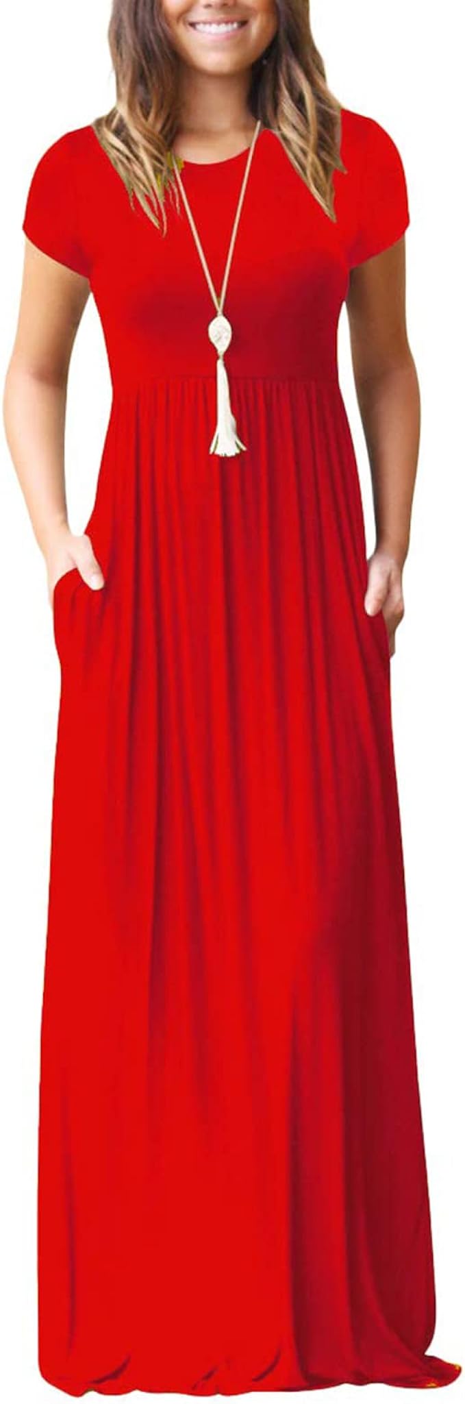 AUOMITH Womens Casual Maxi Dresses with Pockets for Comfort
