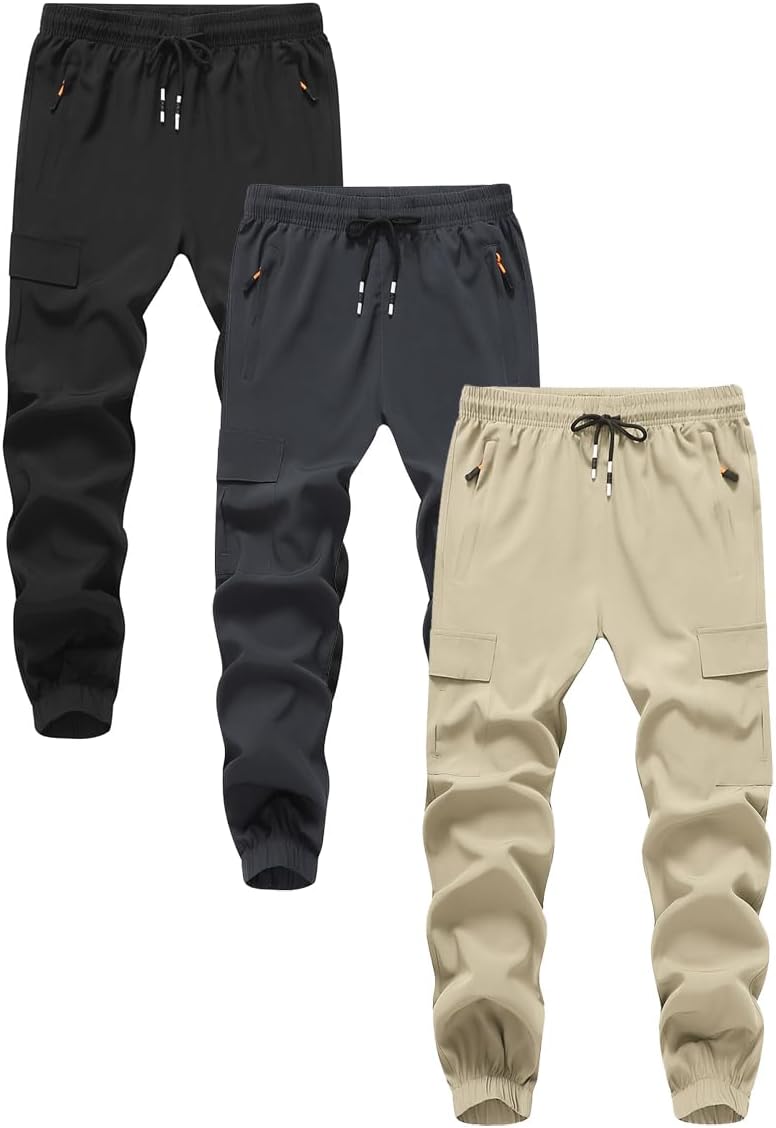 Boys Girls Joggers Cargo Pants with Zipper Pockets for Comfort