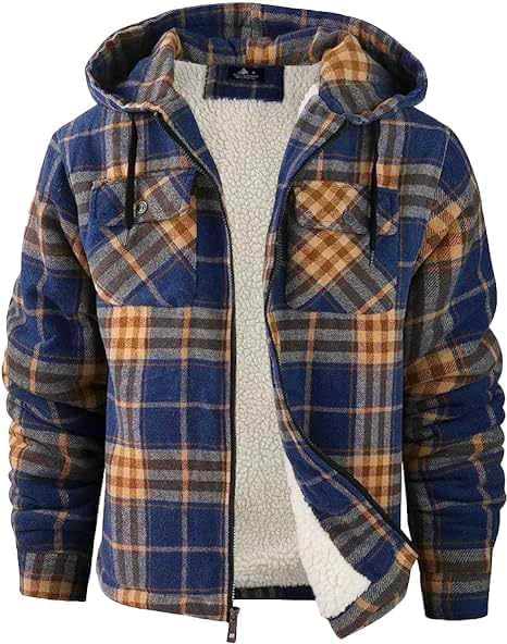 ZITY Men's Flannel Hooded Jacket for Warmth and Style
