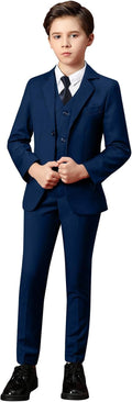 Navy Boys Suit Set Size 10 - Slim Fit Vest, Pants, Shirt & Tie