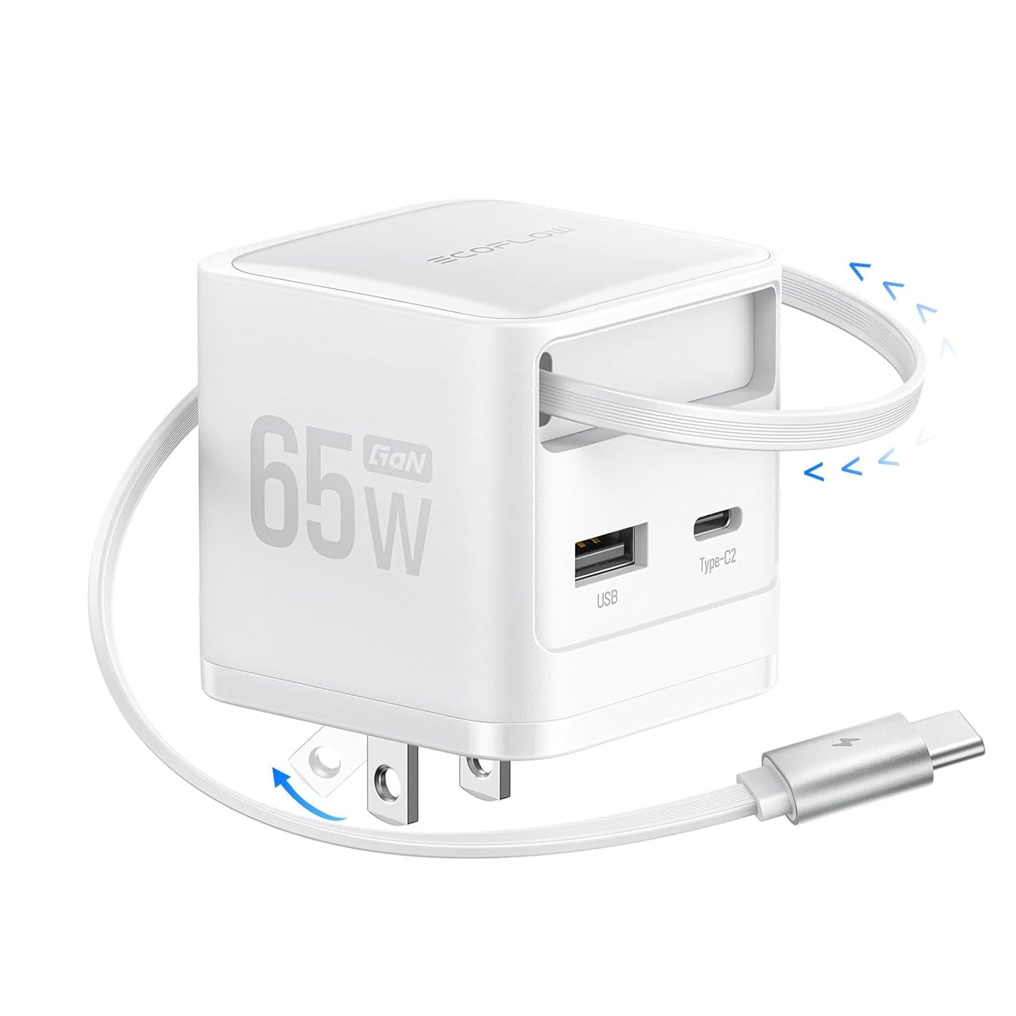 65W USB C Charger with Retractable Cable for Fast Charging