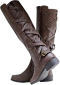Syktkmx Womens Strappy Motorcycle Knee High Boots - Casual Winter Cute