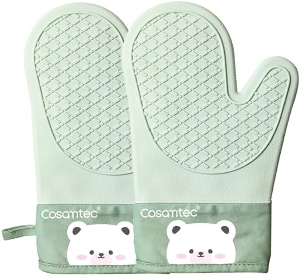 "Cosamtec Heat Resistant Silicone Oven Mitts Set - Baking & Cooking Essential"