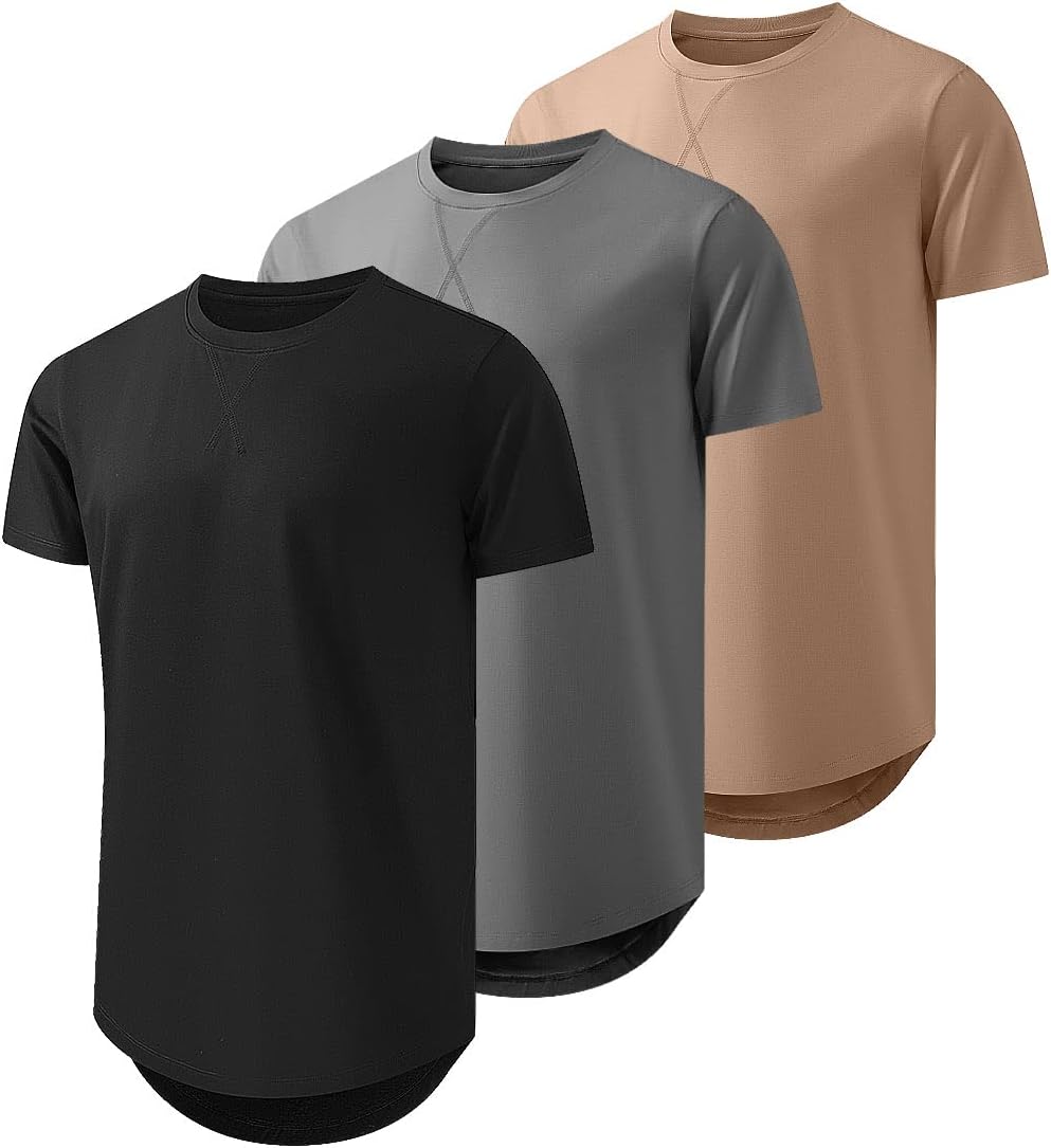 JMIERR Mens 3 Pack Cotton Hipster Longline Crewneck T-Shirt