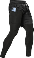 Aolesy Men's 2 in 1 Running Pants - Compression Tights with Mesh