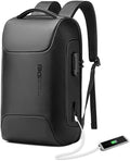 BANGE Black Genuine Leather Laptop Backpack for Men with USB Port