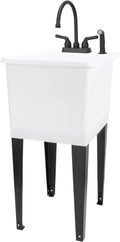 Space Saver Utility Sink with Gooseneck Faucet - Narrow White Tub