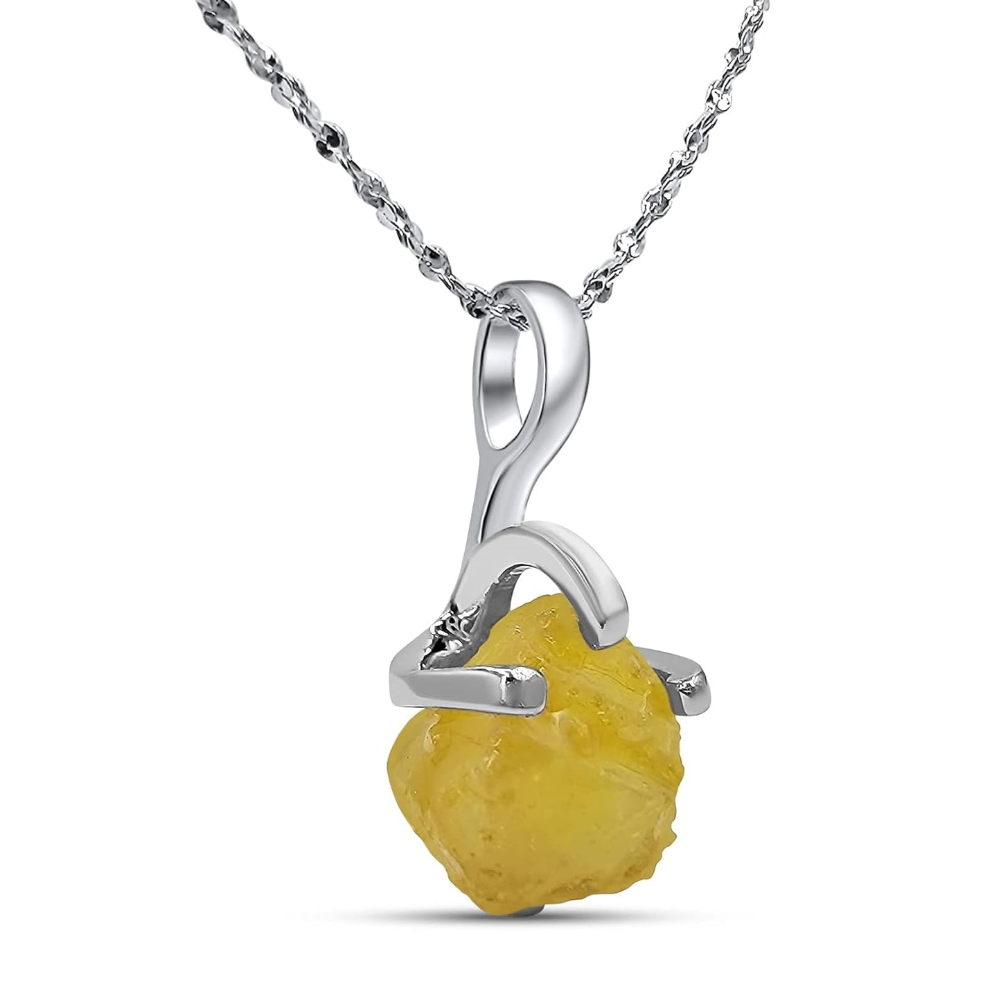 Natural Raw Yellow Sapphire Pendant Chain Necklace for Her