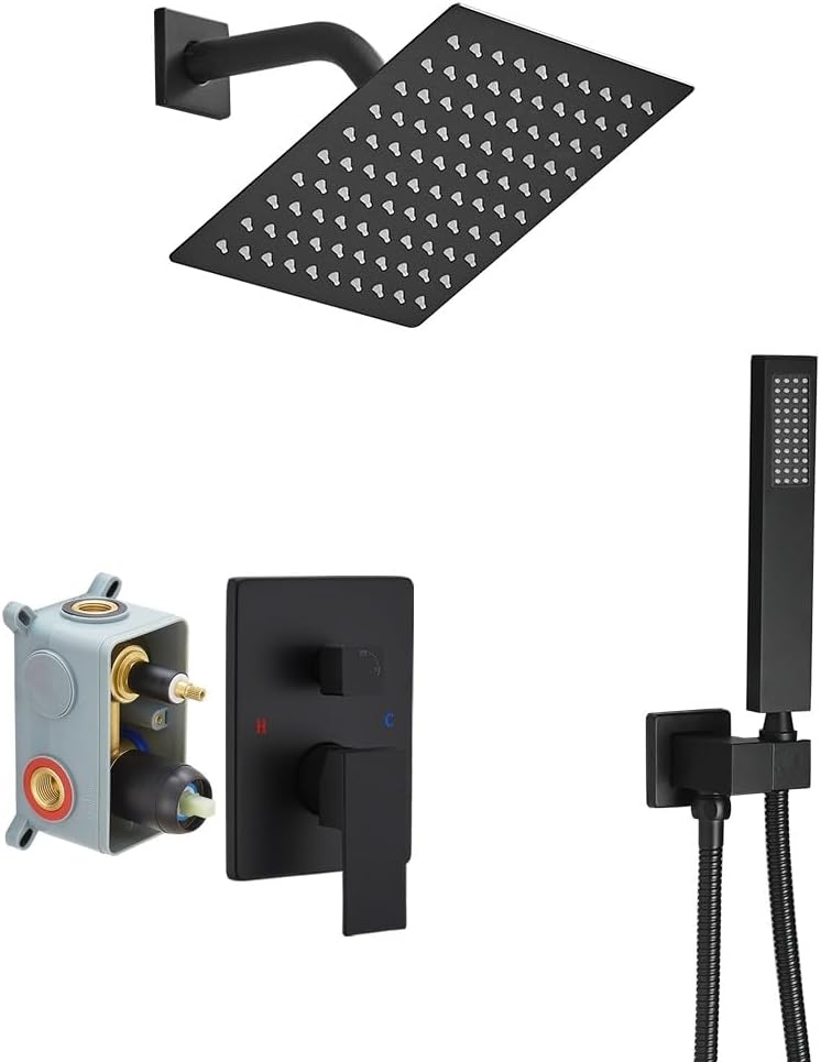 Matte Black Shower System with 8 Inch Rainfall Shower Head Set