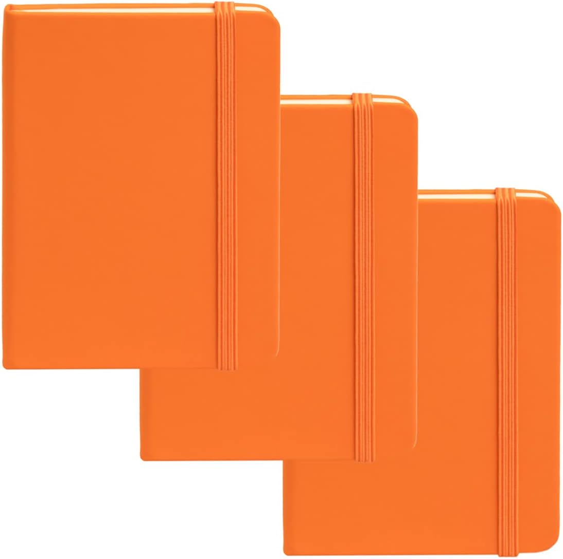 Compact Ruled Mini Notebooks - 124 Pages, Inner Pocket - Orange (3 Pac ...