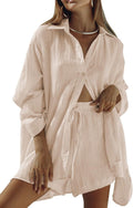 Women 2 Piece Shorts and Button Down Set - Casual Summer