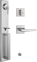 Silver Entry Door Lever Handleset Square Single Lock Set - Satin