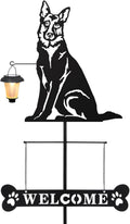 German Shepherd Silhouette Welcome Sign with Solar Lantern - Yard