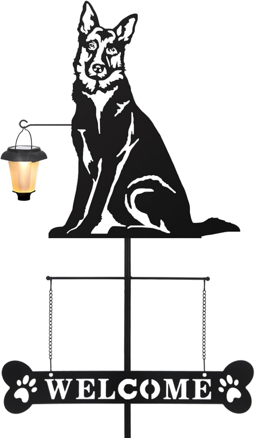 BAYN Solar German Shepherd Welcome Sign for Outdoor Decor