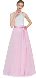 A Line Long Tulle Skirt for Women - High Waisted Bridesmaid Tutu