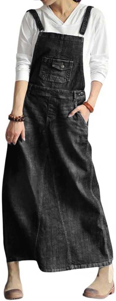 Chouyatou Women's Vintage Adjustable Strap Denim Overall Dress