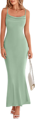 Cowl Neck Spaghetti Strap Maxi Dress - Comfortable Summer Slip Dress
