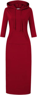 MISSKY Women's Casual Pocket Slim Pullover Maxi Hoodie Dress Suitable