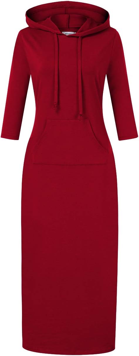 MISSKY Women's Casual Pocket Slim Pullover Maxi Hoodie Dress