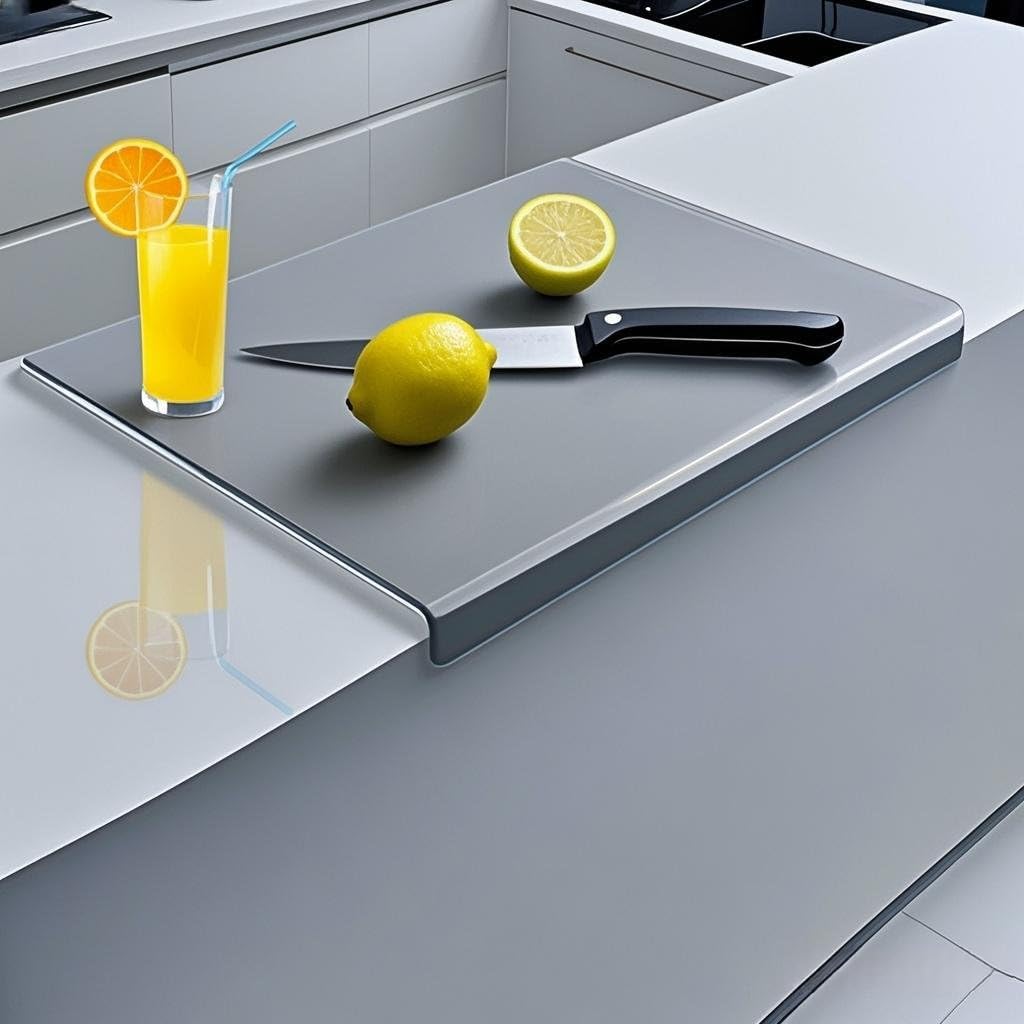 Gray Glass Cutting Board for Kitchen with Lip and Heat Resistance