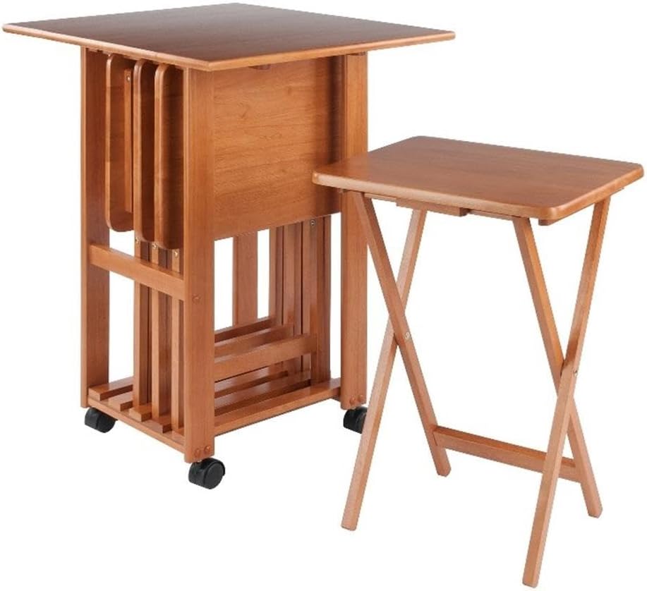 Teak Mobile Snack Tables Set by Winsome