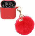 Red Silicone Case for TOZO T6 Earbuds with Pom Pom Keychain