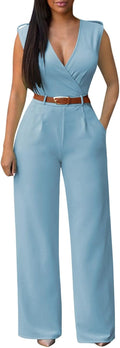 Pink Queen Jumpsuits for Women Deep V Neck Sleeveless Wide Leg