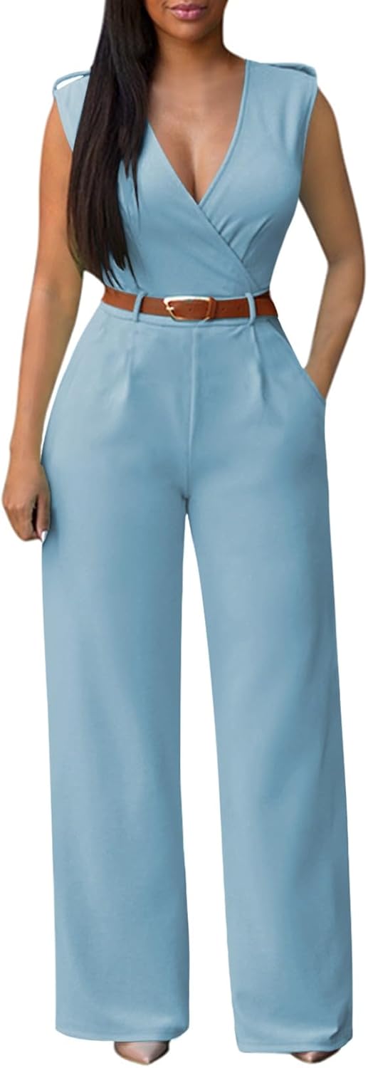 Elegant Wide Leg Jumpsuit for Women by Pink Queen - V Neck Style