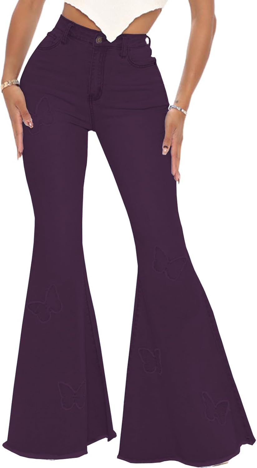 Women's Butterfly Bell Bottom Jeans for Chic Style and Comfort