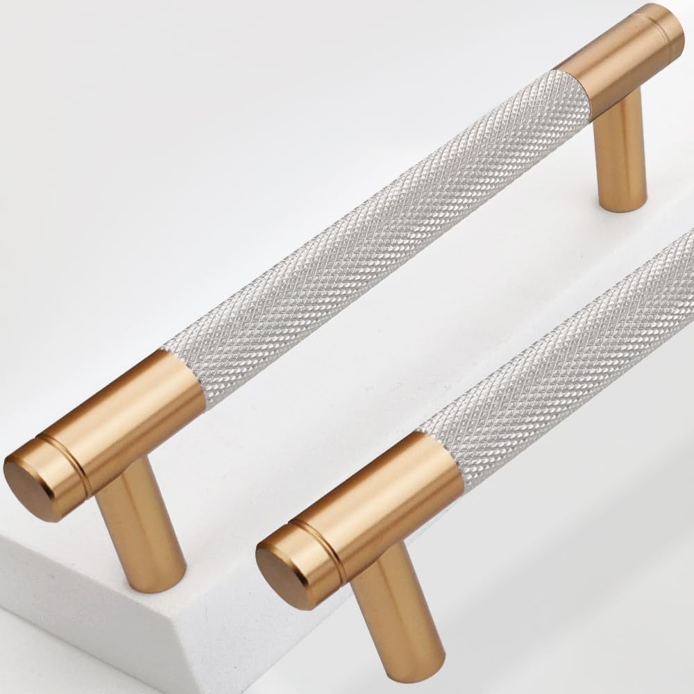 12 Pack 5 Inch Bronze and Nickel Knurled Cabinet Handles Pulls