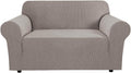 Stretch Loveseat Couch Cover 58-70in - Checked Jacquard, Taupe