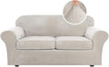 Real Velvet Plush 3 Piece Stretch Sofa Cover for 72-90 in - Oatmeal