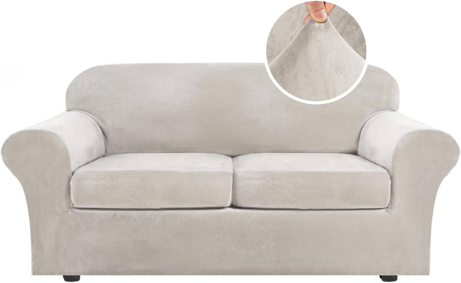 H.VERSAILTEX Real Velvet Plush 3 Piece Stretch Sofa Covers