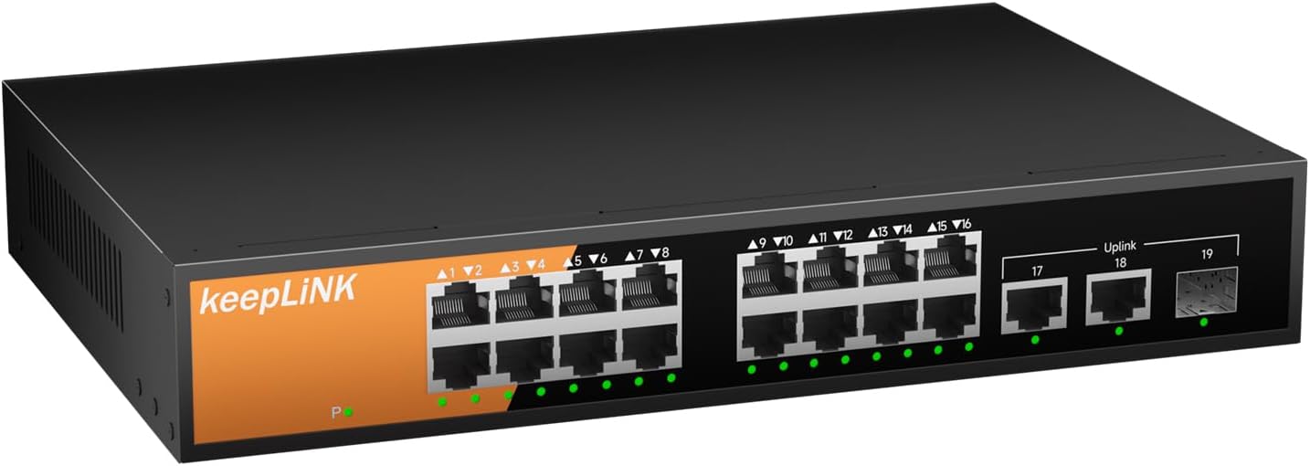 16 Port Gigabit PoE Switch Unmanaged with 240W Power Supply