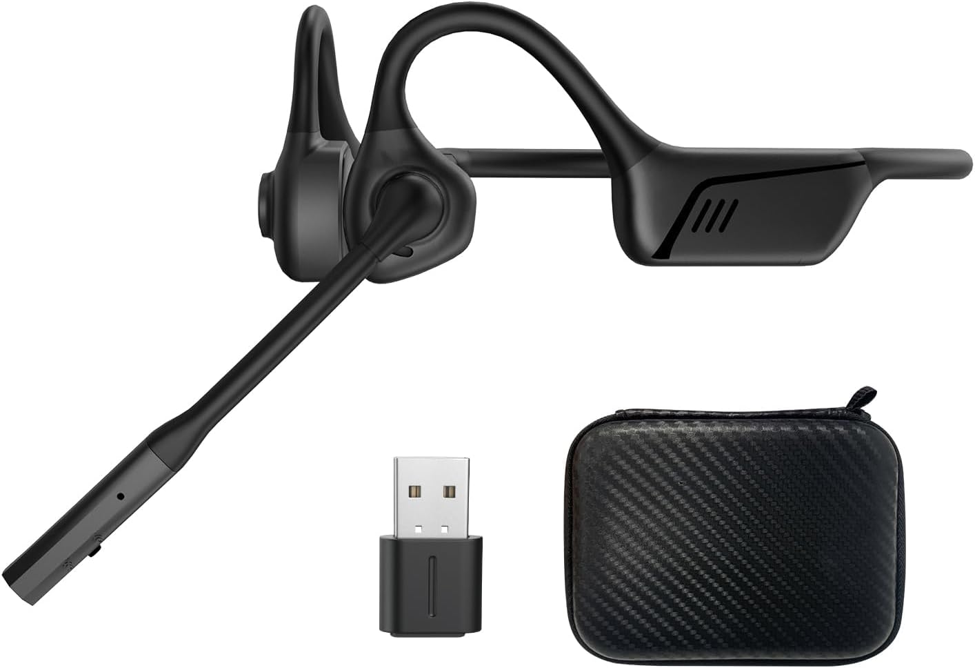 Wireless Bone Conduction Headset, Noise-Canceling Mic, USB Dongle, Multi-Device Compatibility