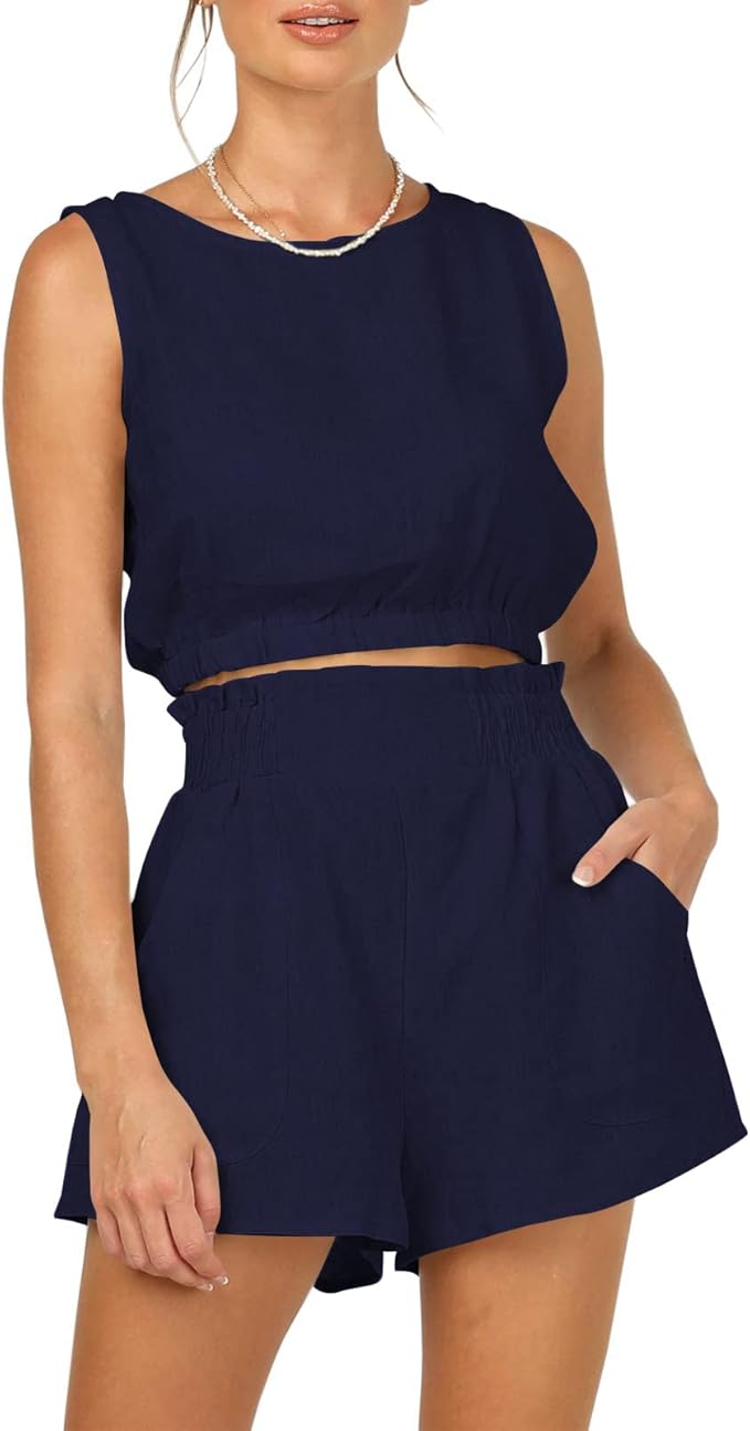 AUTOMET Womens Summer 2 Piece Outfits with High Waisted Shorts