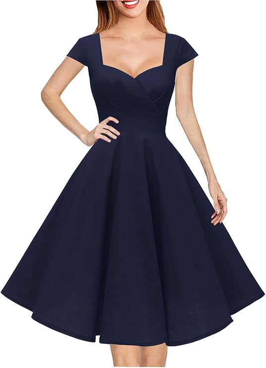 Hanpceirs Women's Cap Sleeve 1950s Retro Vintage Cocktail Dress
