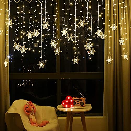 96 LED Snowflake Curtain Lights - Festive Home Decor