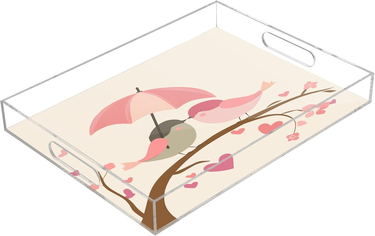 Valentine's Day Birds Umbrella Acrylic Tray - Stylish Serving Solution
