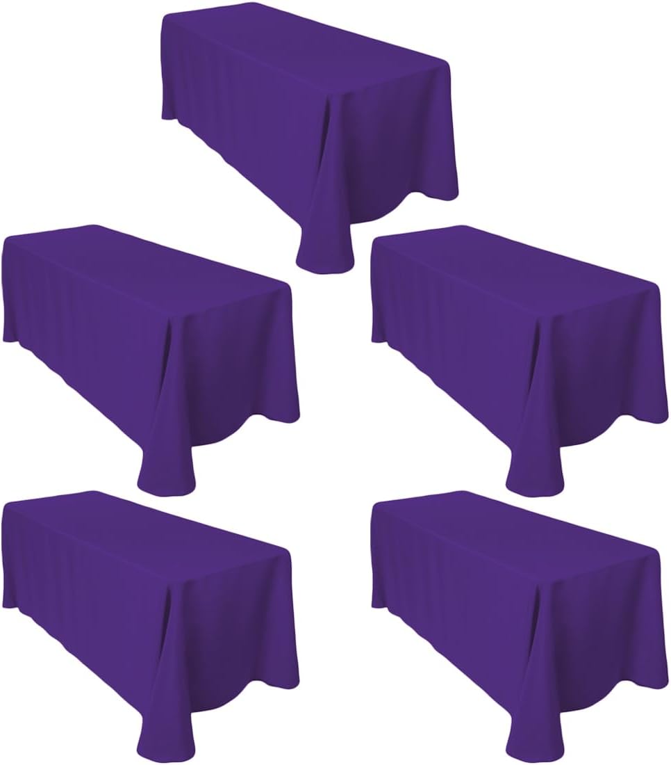 Rectangular Tablecloths 90 in x 132 in - Purple 5-Pack for Events