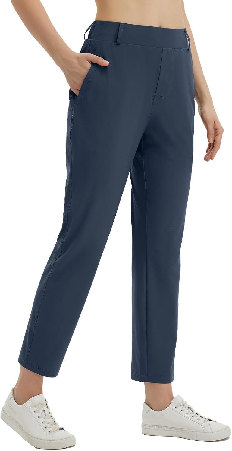 Baleaf Women's Golf Pants with Belt Loops and Zipper Pockets