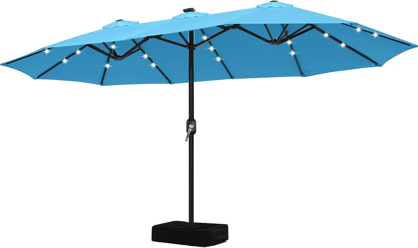 ABCCANOPY 15ft Outdoor Patio Umbrella with Solar Lights and Base