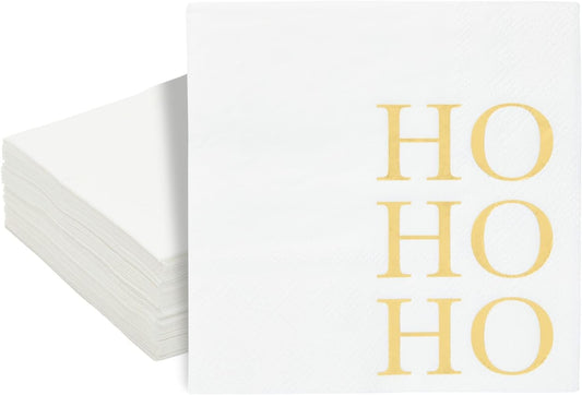 Gold Ho Ho Ho Cocktail Napkins - Festive Holiday Party Essential!