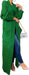 Women's Thin Type Cable Knit Maxi Cardigan - Long Ankle Length