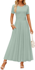 ZESICA Women's Summer Short Sleeve Maxi Dress - Flowy A-Line Clothing