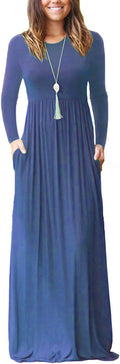 AUSELILY Long Sleeve Casual Maxi Dress with Pockets - Comfortable