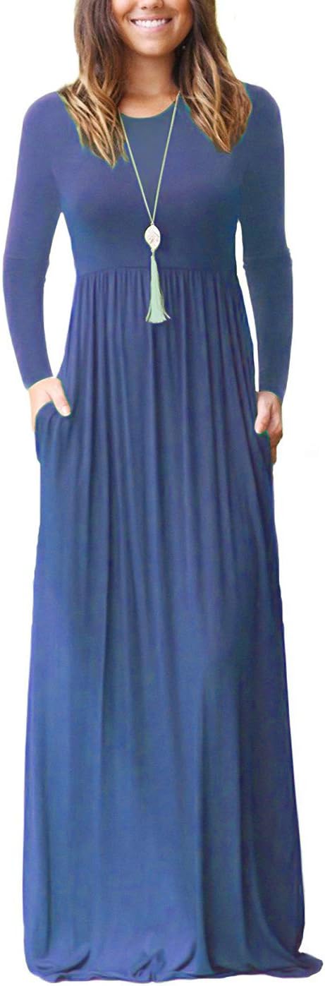 AUSELILY Women's Long Sleeve Casual Maxi Dress with Pockets