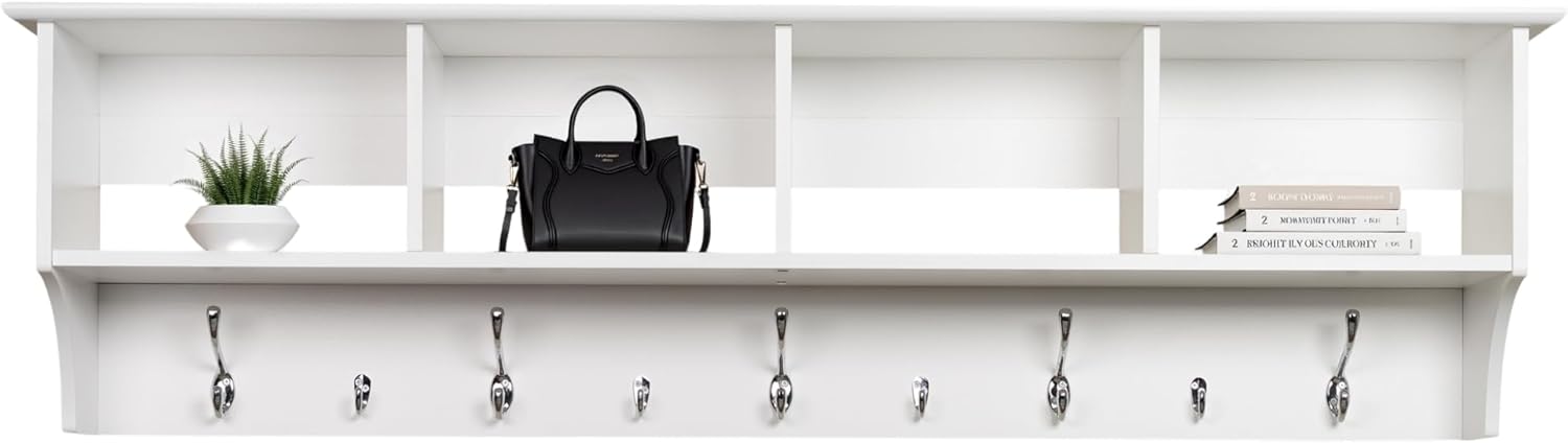 60 Inch Contemporary Wall Mounted Coat Rack with Shelves